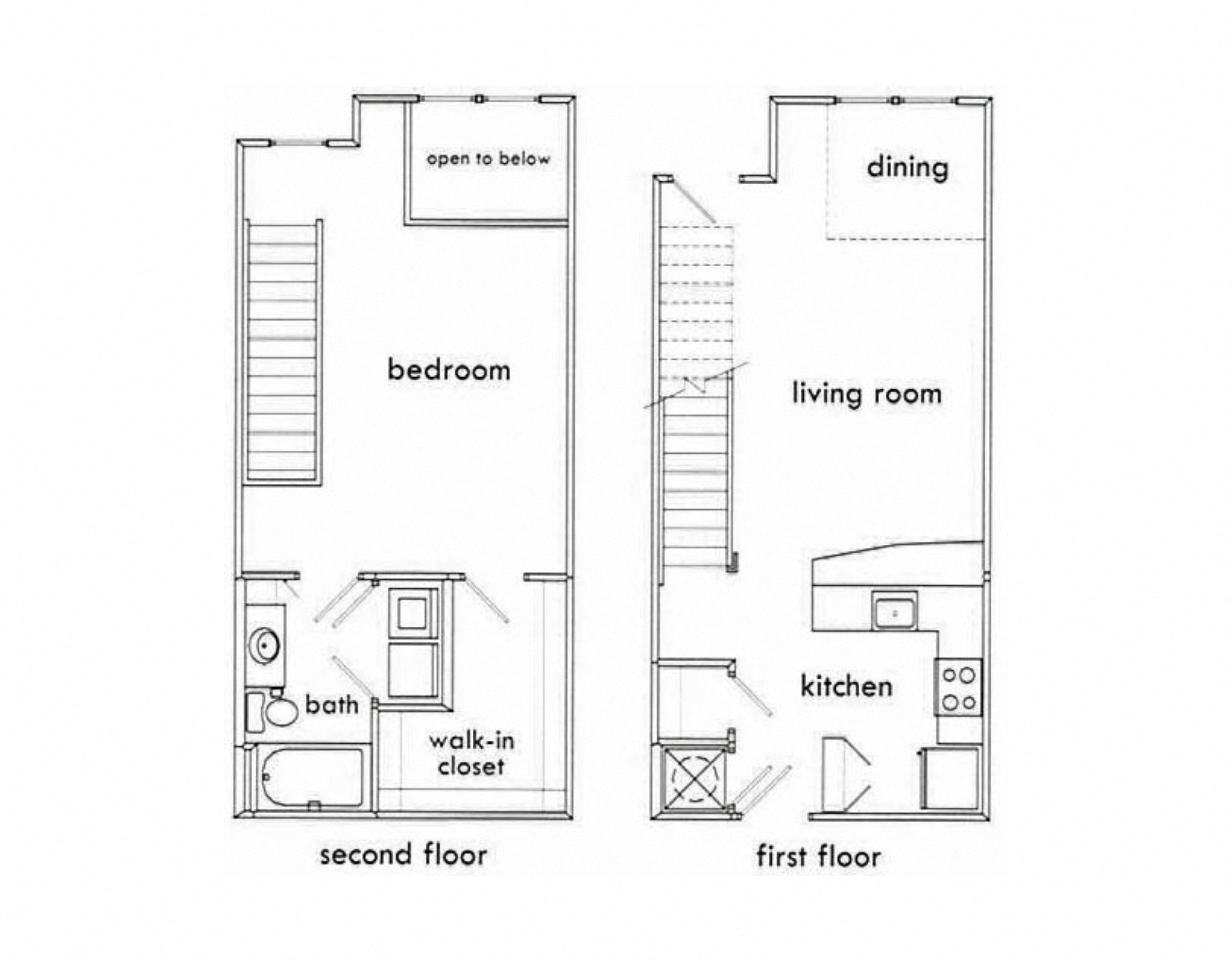 Floor plan for 1 bed, 1 bath, 886 sqft